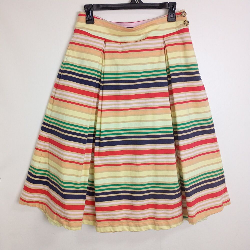 Halogen x Atlantic-Pacific Midi Skirt Size M Rainbow Striped Pleated